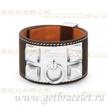 Hermes Collier de Chien Bracelet Coffee With Gold